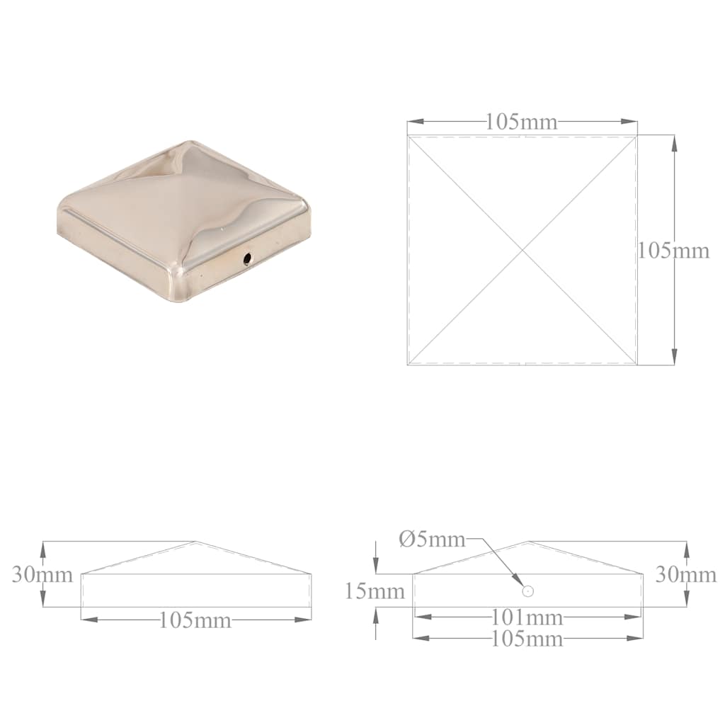 Tappi per Pali a Piramide 6 pz in Acciaio Inox 101x101 mm | homemem39