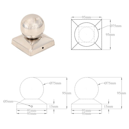 Tappi per Pali 6 pz Estremità a Globo in Acciaio Inox 91x91 mm | homemem39