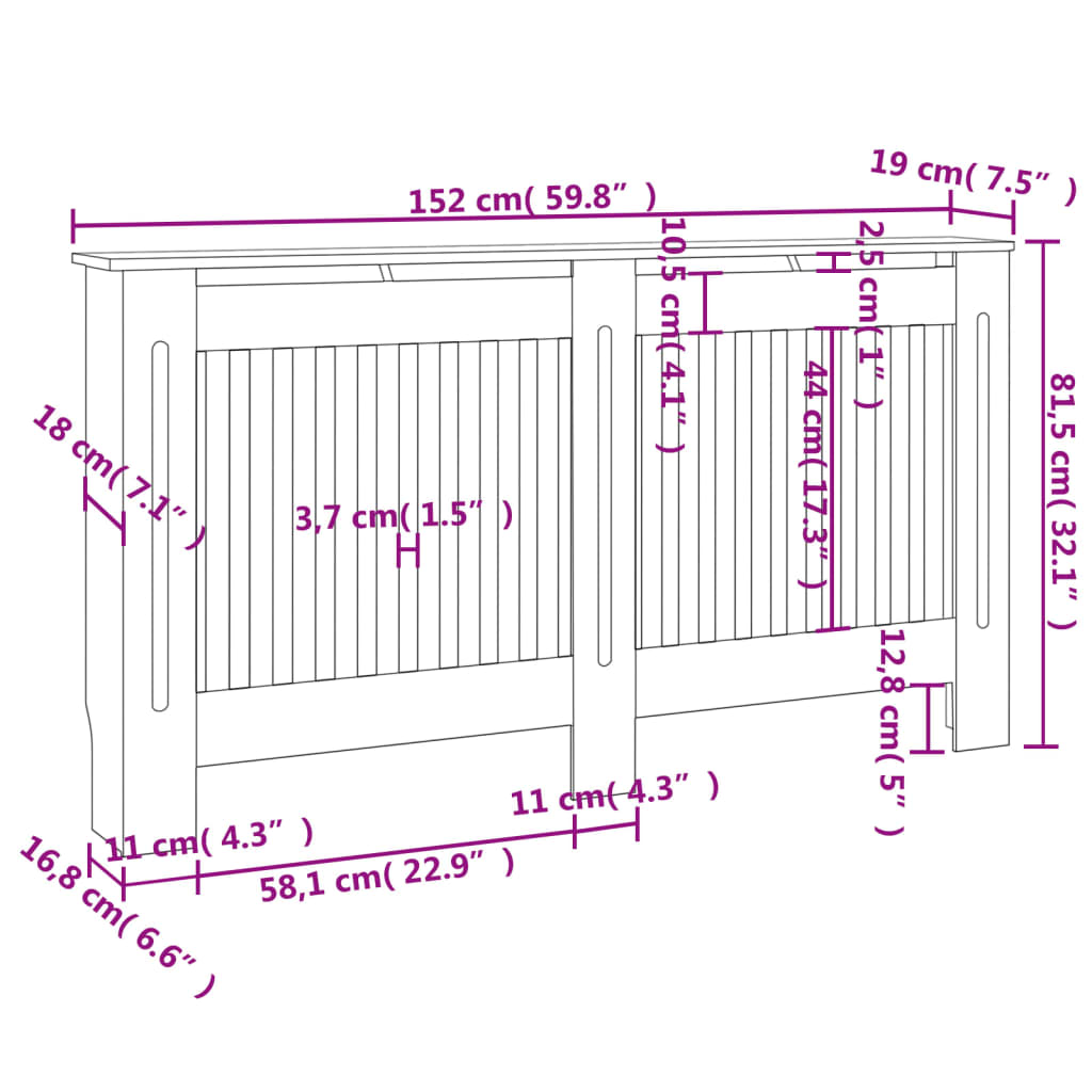 Copertura per Radiatore Antracite 152x19x81,5 cm in MDF - homemem39