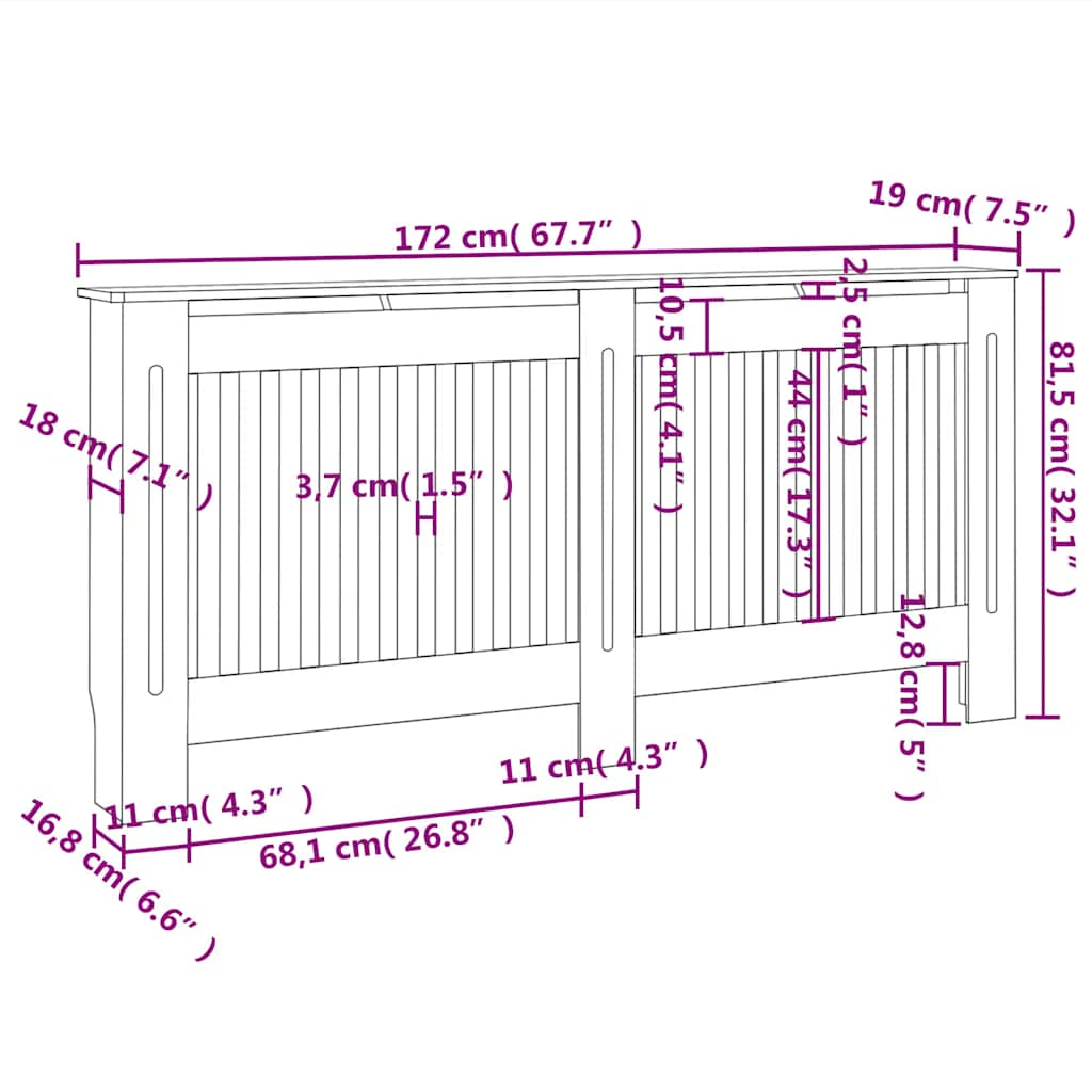 Copertura per Radiatore Nera 172x19x81,5 cm in MDF - homemem39