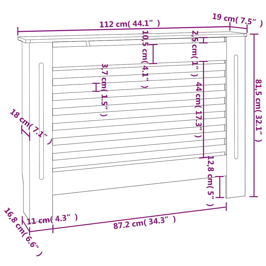 Copertura per Radiatore 112x19x81,5 cm in MDF - homemem39