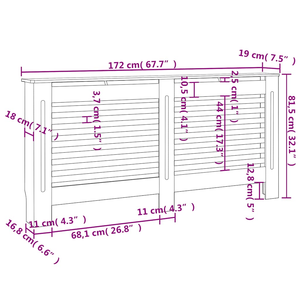 Copertura per Radiatore Nera 172x19x81,5 cm in MDF