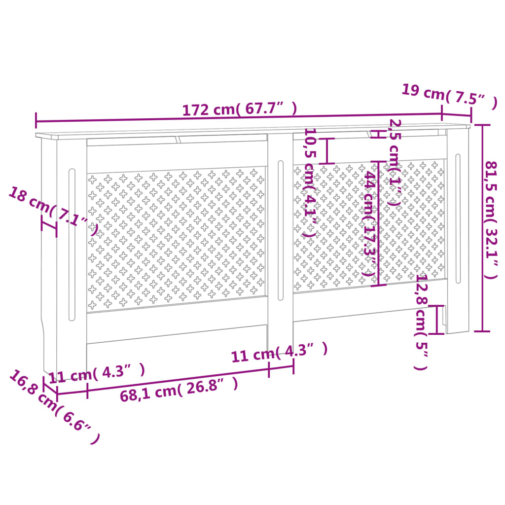 Copertura per Radiatore Antracite 172x19x81 cm in MDF