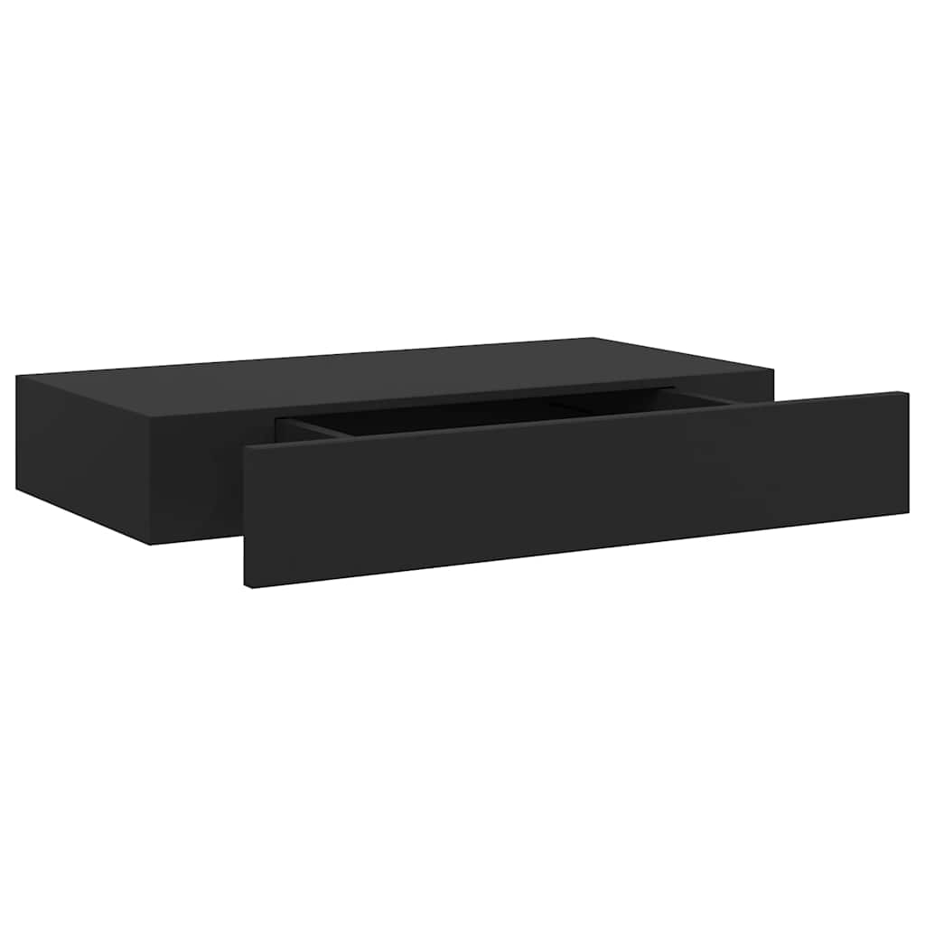 Mensola a Muro Galleggianti con Cassetto Nera 48x25x8 cm | homemem39