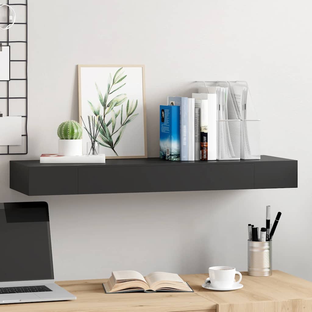 Mensola a Muro Galleggianti con Cassetto Nera 80x25x8 cm | homemem39