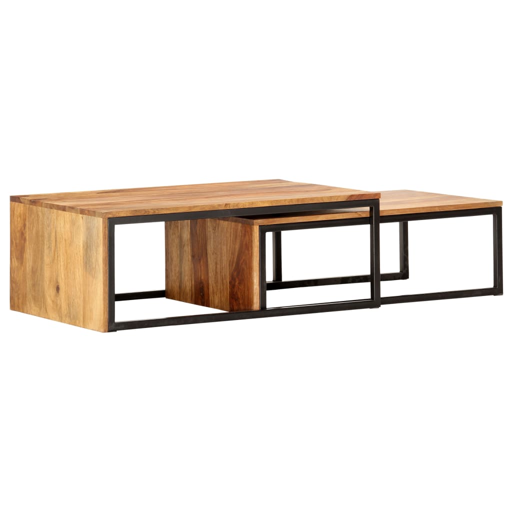 Tavolini Impilabili 2 pz in Legno Massello di Acacia | homemem39
