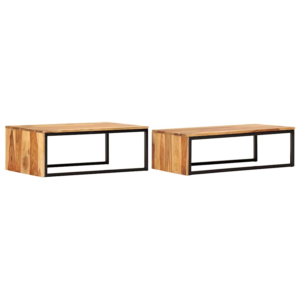 Tavolini Impilabili 2 pz in Legno Massello di Acacia