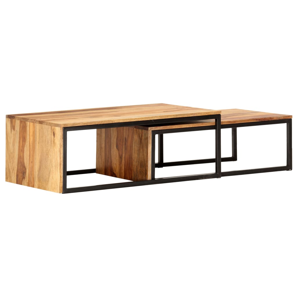 Tavolini Impilabili 2 pz in Legno Massello di Acacia | homemem39