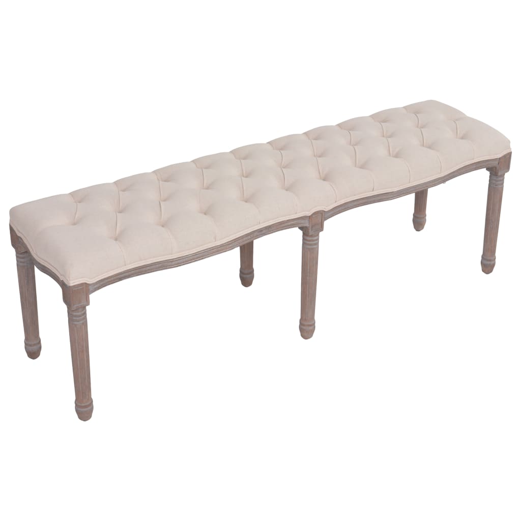 Panca in Tessuto e Legno Massello 150x39,8x48 cm Bianco Crema | homemem39