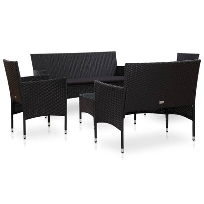 Set Divani da Giardino 5 pz con Cuscini in Polyrattan Nero | homemem39