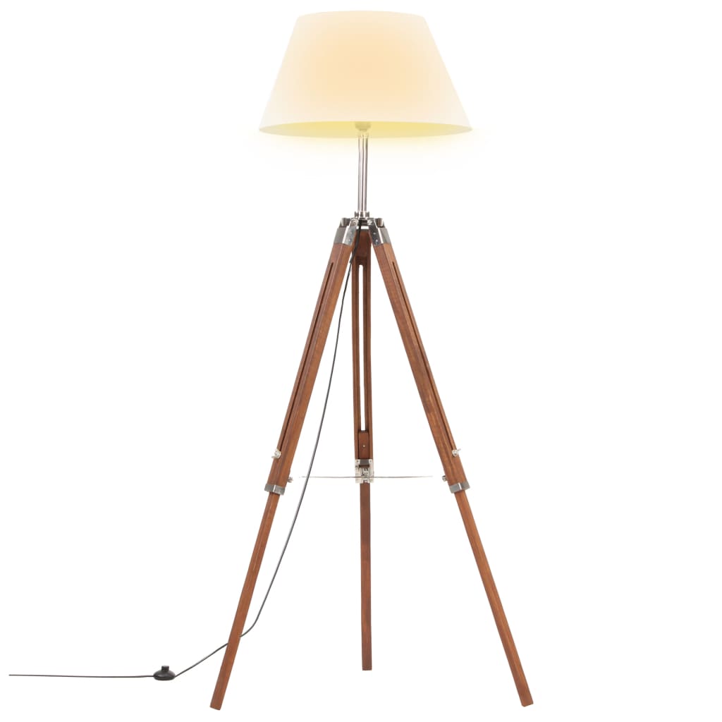 Lampada a Treppiede Marrone e Bianco in Legno di Teak 141 cm - homemem39