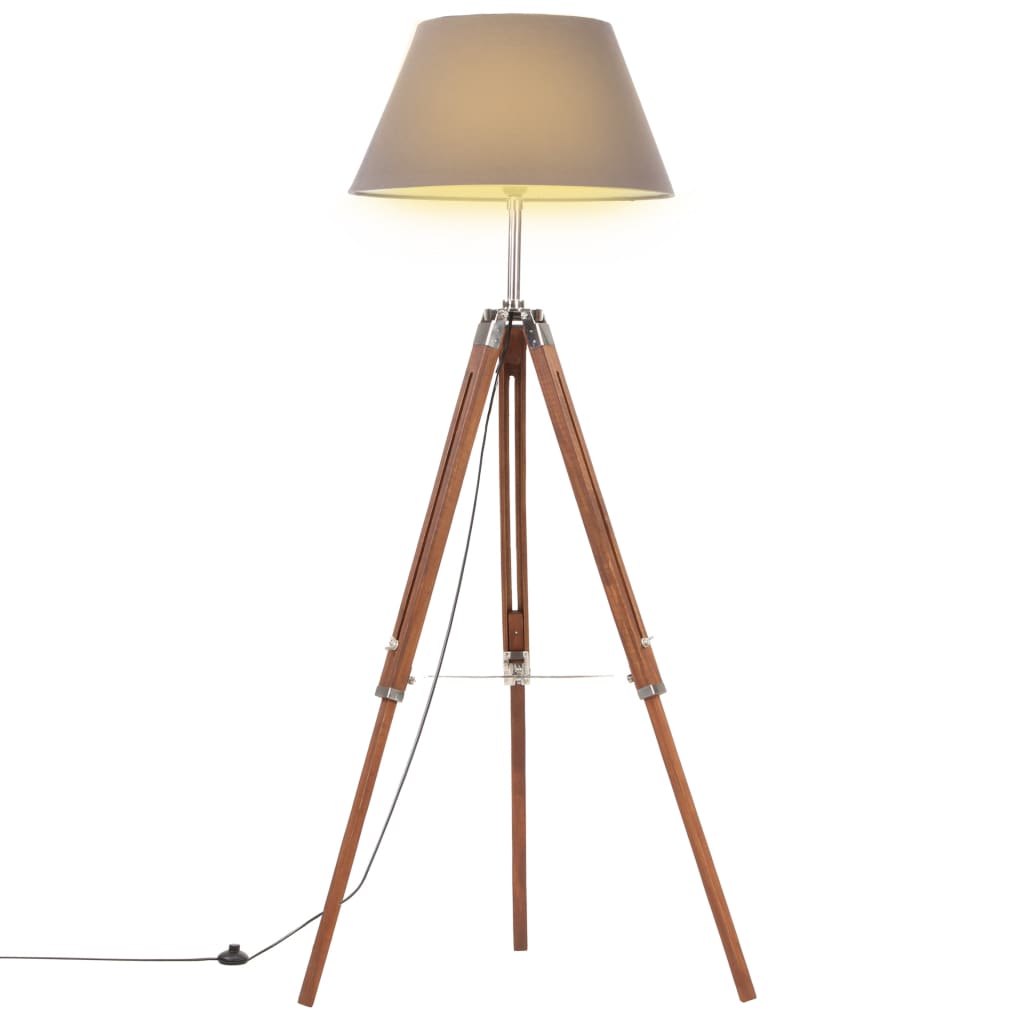 Lampada a Treppiede Marrone e Grigio in Legno di Teak 141 cm - homemem39