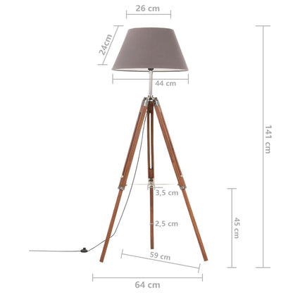 Lampada a Treppiede Marrone e Grigio in Legno di Teak 141 cm - homemem39