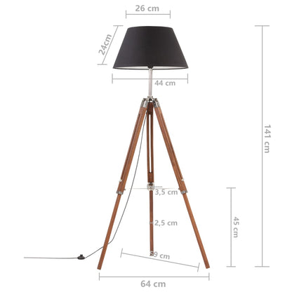 Lampada a Treppiede Marrone e Nero in Legno di Teak 141 cm - homemem39