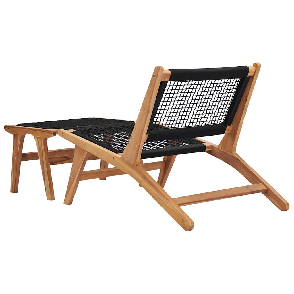 Sedia a Sdraio con Poggiapiedi in Legno Massello di Teak e Corda - homemem39