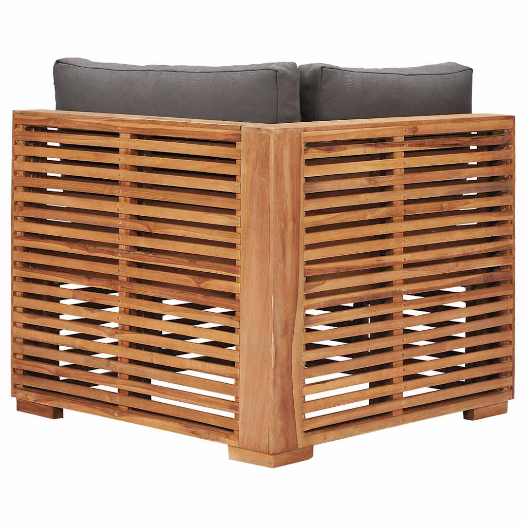 Divano Angolare da Giardino con Cuscino Grigio Massello di Teak