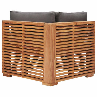 Divano Angolare da Giardino con Cuscino Grigio Massello di Teak
