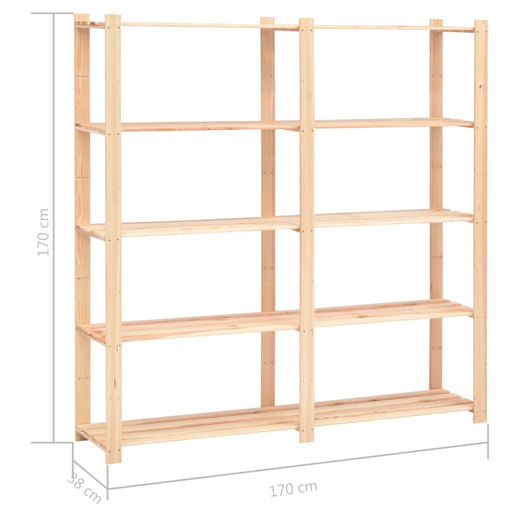 Scaffali a 5 Livelli 10 pz 170x38x170cm in Massello Pino 500 kg | homemem39