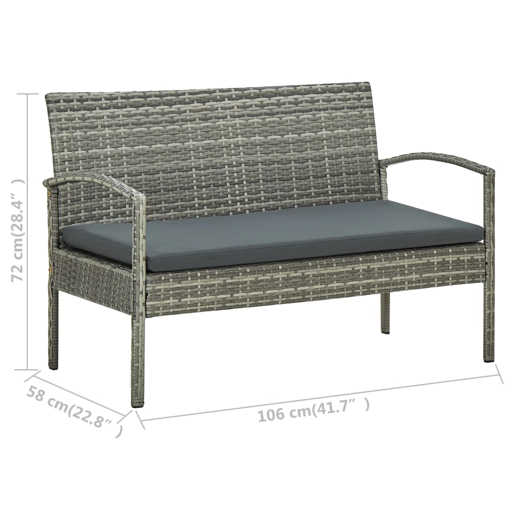 Divano da Giardino a 3 Posti con Cuscini in Polyrattan Grigio | homemem39