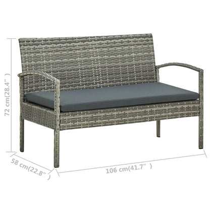 Divano da Giardino a 3 Posti con Cuscini in Polyrattan Grigio | homemem39