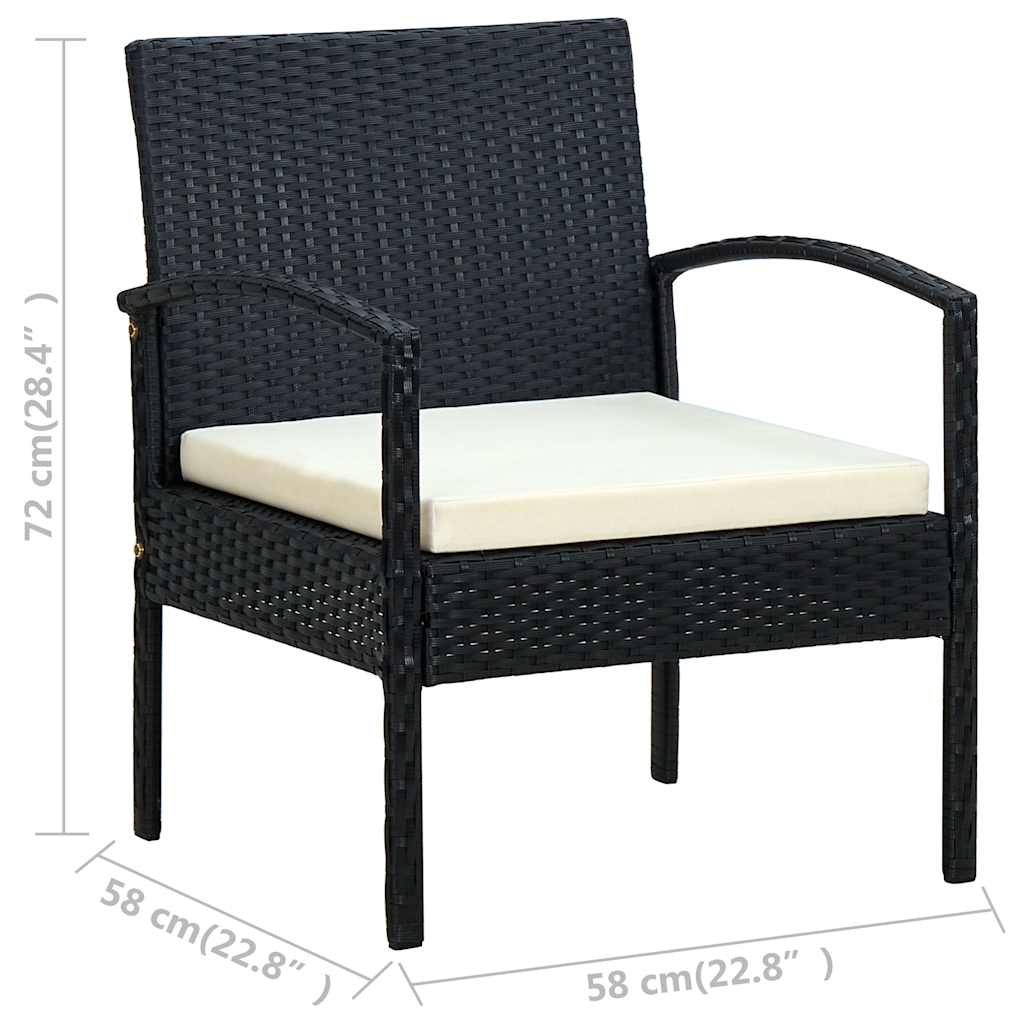 Sedia da Giardino con Cuscino in Polyrattan Nero | homemem39