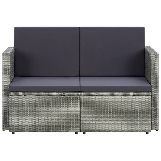Divano da Giardino a 2 Posti con Cuscini Grigio in Polyrattan - homemem39