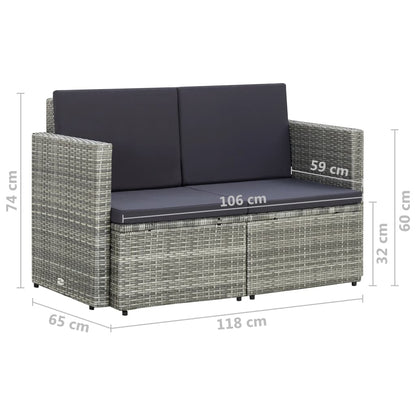 Divano da Giardino a 2 Posti con Cuscini Grigio in Polyrattan | homemem39
