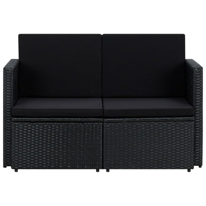 Divano da Giardino a 2 Posti con Cuscini Nero in Polyrattan - homemem39