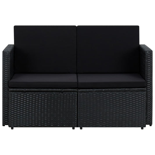 Divano da Giardino a 2 Posti con Cuscini Nero in Polyrattan - homemem39