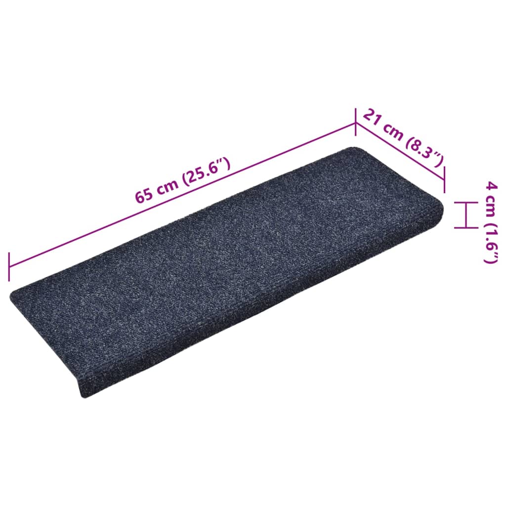 Tappetini per Scale Tessuto Agugliato 15 pz 65x21x4 cm Blu - homemem39