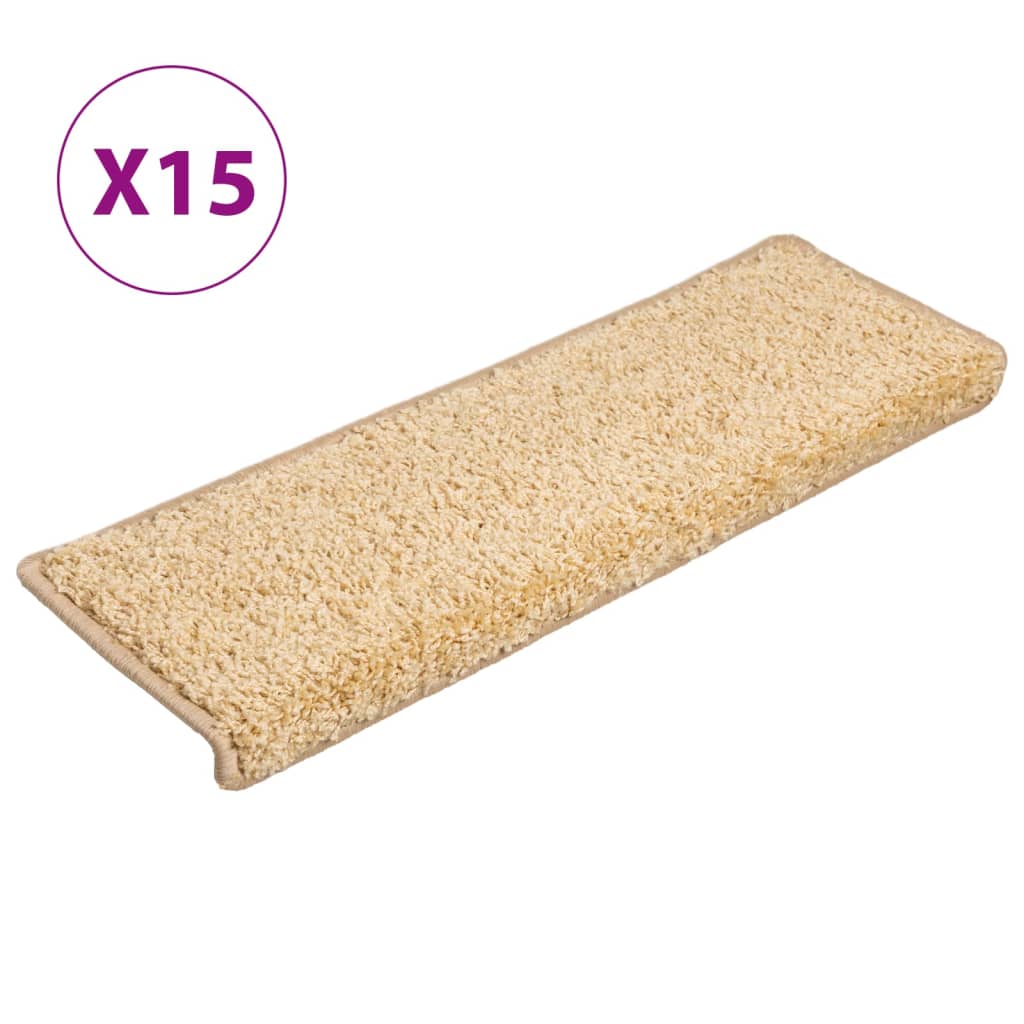 Tappetini per scale 15 pz 65x21x4 cm Crema Bordo rettangolare - homemem39
