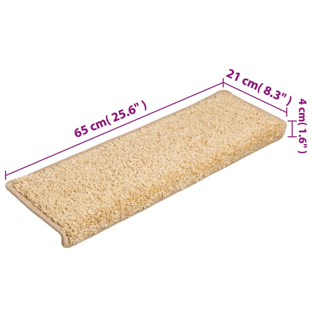 Tappetini per scale 15 pz 65x21x4 cm Crema Bordo rettangolare - homemem39