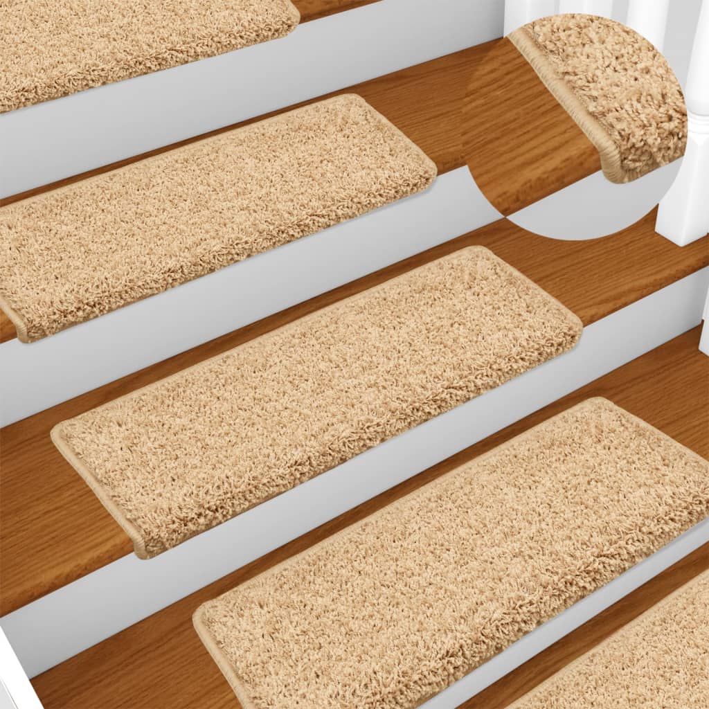 Tappetini per scale 15 pz 65x21x4 cm Crema Bordo rettangolare - homemem39