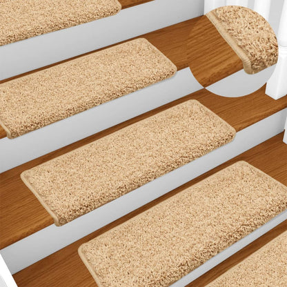 Tappetini per scale 15 pz 65x21x4 cm Crema Bordo rettangolare - homemem39