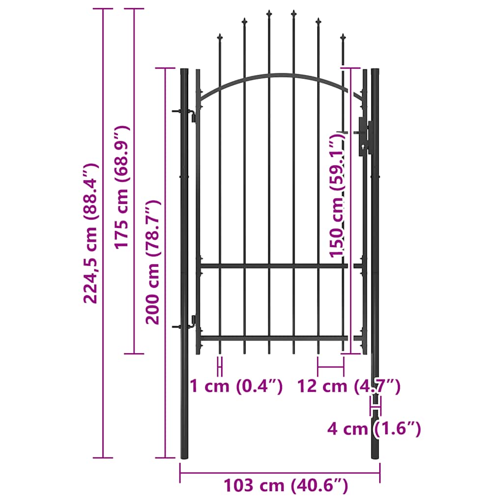 Cancello da Giardino Woerden in Acciaio 1x1,7 m Nero | homemem39