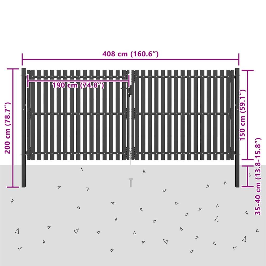 Cancello per Recinzione da Giardino in Acciaio 400x150 cm Antracite | homemem39