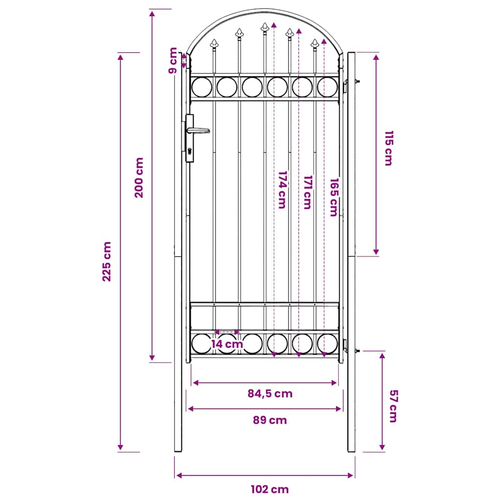 Cancello per recinzione ASSEN con parte superiore ad arco in acciaio 102x200 cm Nero | homemem39