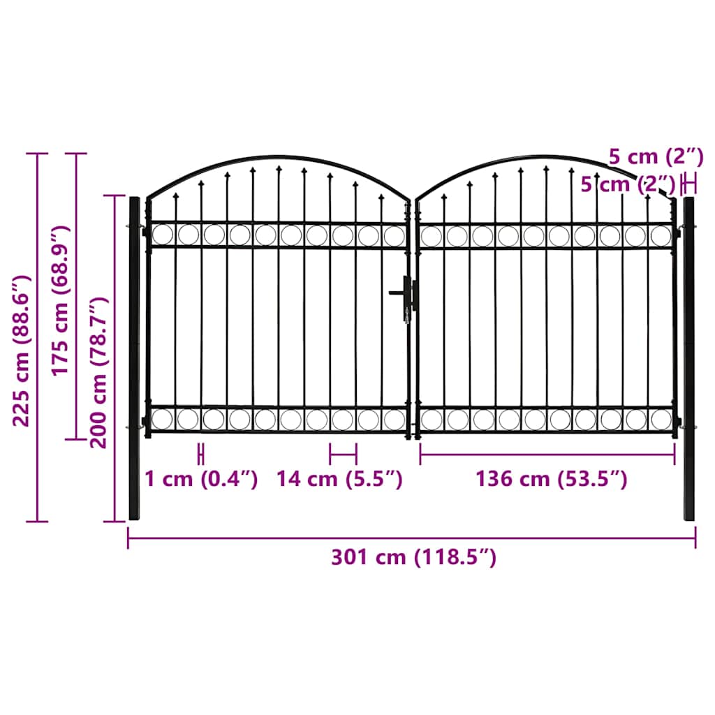 Cancello per recinzione ASSEN a doppia anta con parte superiore ad arco in acciaio 300x175 cm | homemem39