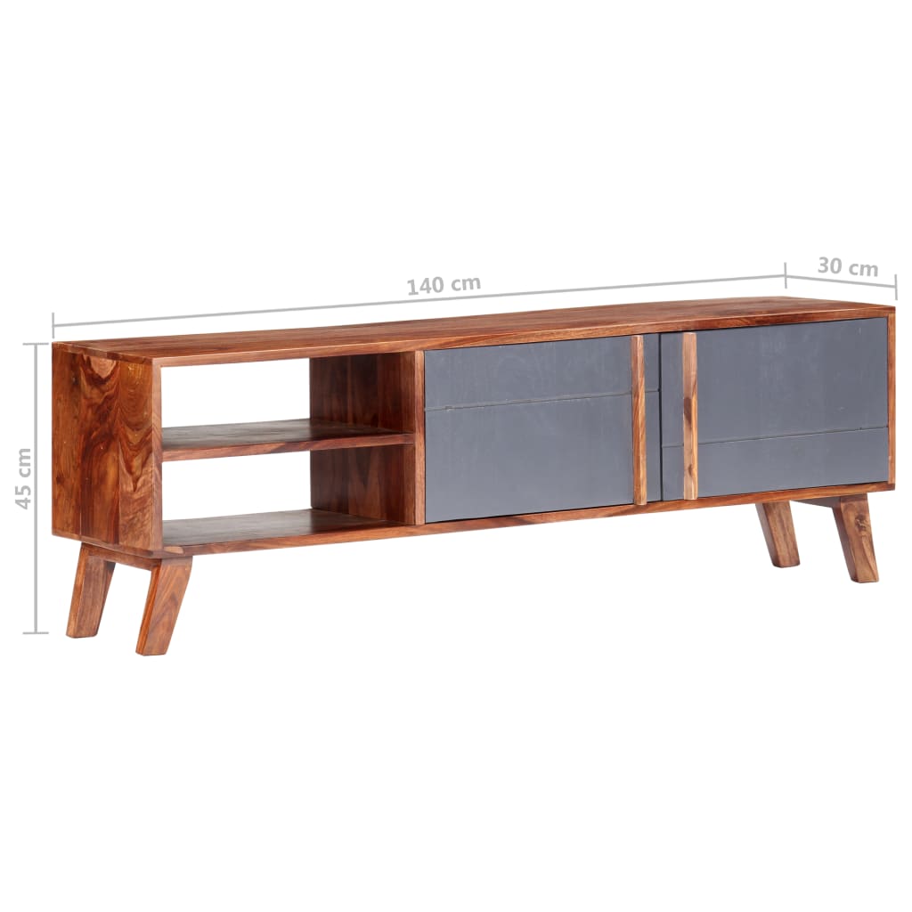 Mobile Porta TV Grigio 140x30x45 cm in Legno Massello - homemem39
