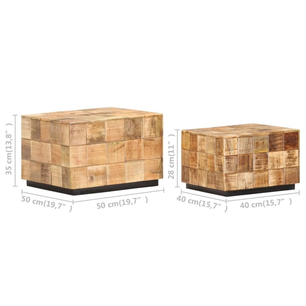 Tavolini da Salotto 2 pz a Blocchi Legno di Mango Grezzo | homemem39
