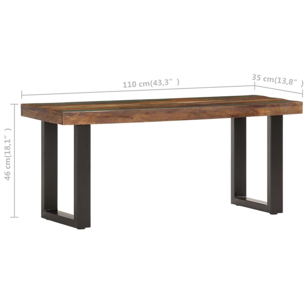 Panca 110 cm in Legno Massello di Recupero e Acciaio | homemem39