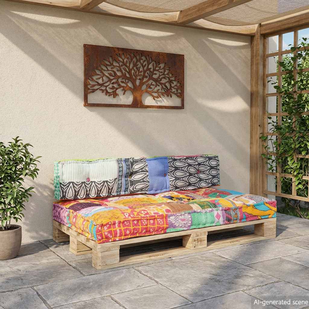 Cuscino per Divani Pallet Multicolore in Tessuto Patchwork | homemem39