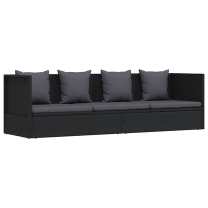 Garden Lounger with Black Polyrattan Cushions