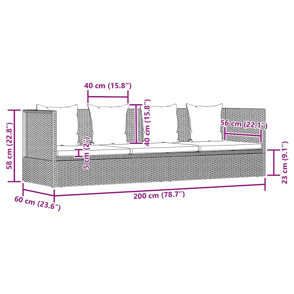 Garden Lounger with Black Polyrattan Cushions