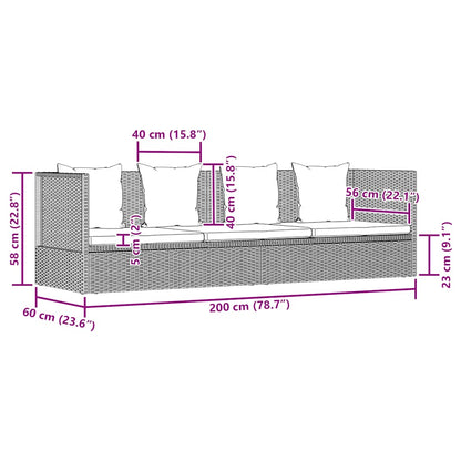 Garden Lounger with Black Polyrattan Cushions