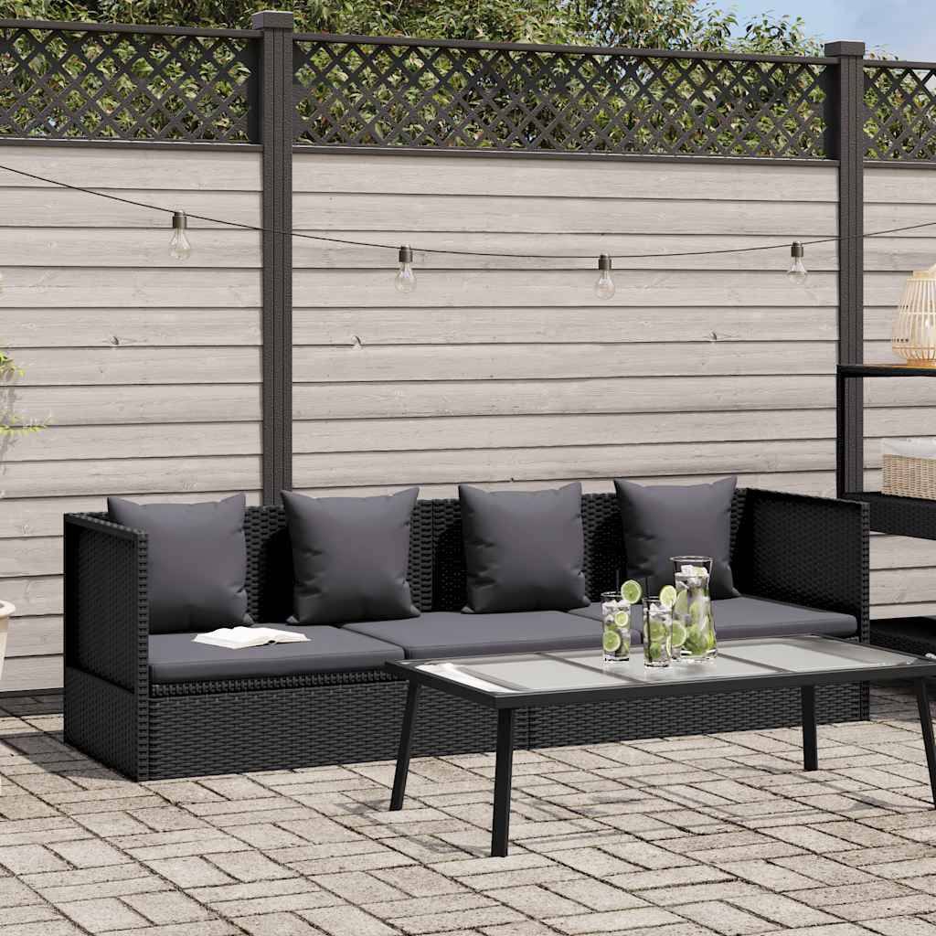 Garden Lounger with Black Polyrattan Cushions