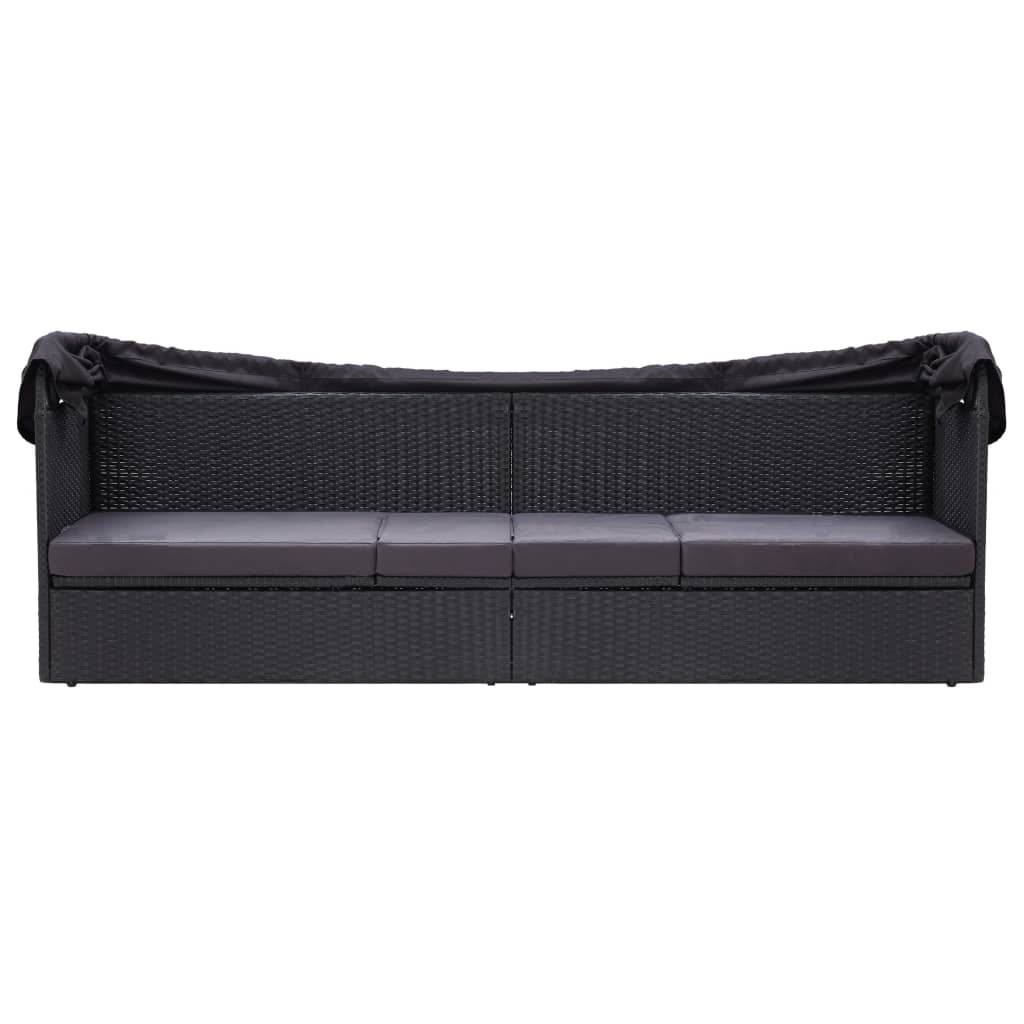 Divano Letto da Esterno con Baldacchino in Polyrattan Nero - homemem39