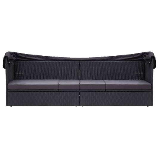 Divano Letto da Esterno con Baldacchino in Polyrattan Nero - homemem39