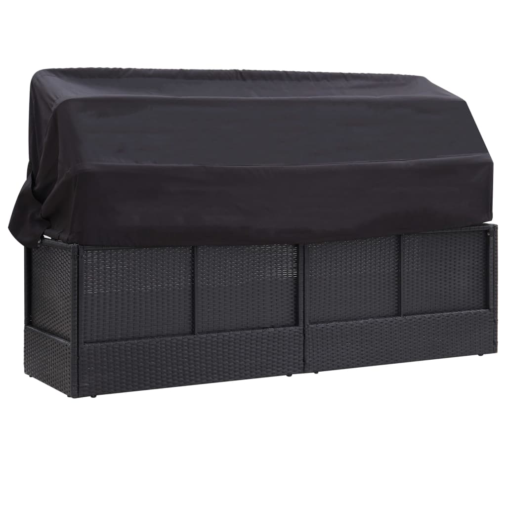 Divano Letto da Esterno con Baldacchino in Polyrattan Nero - homemem39