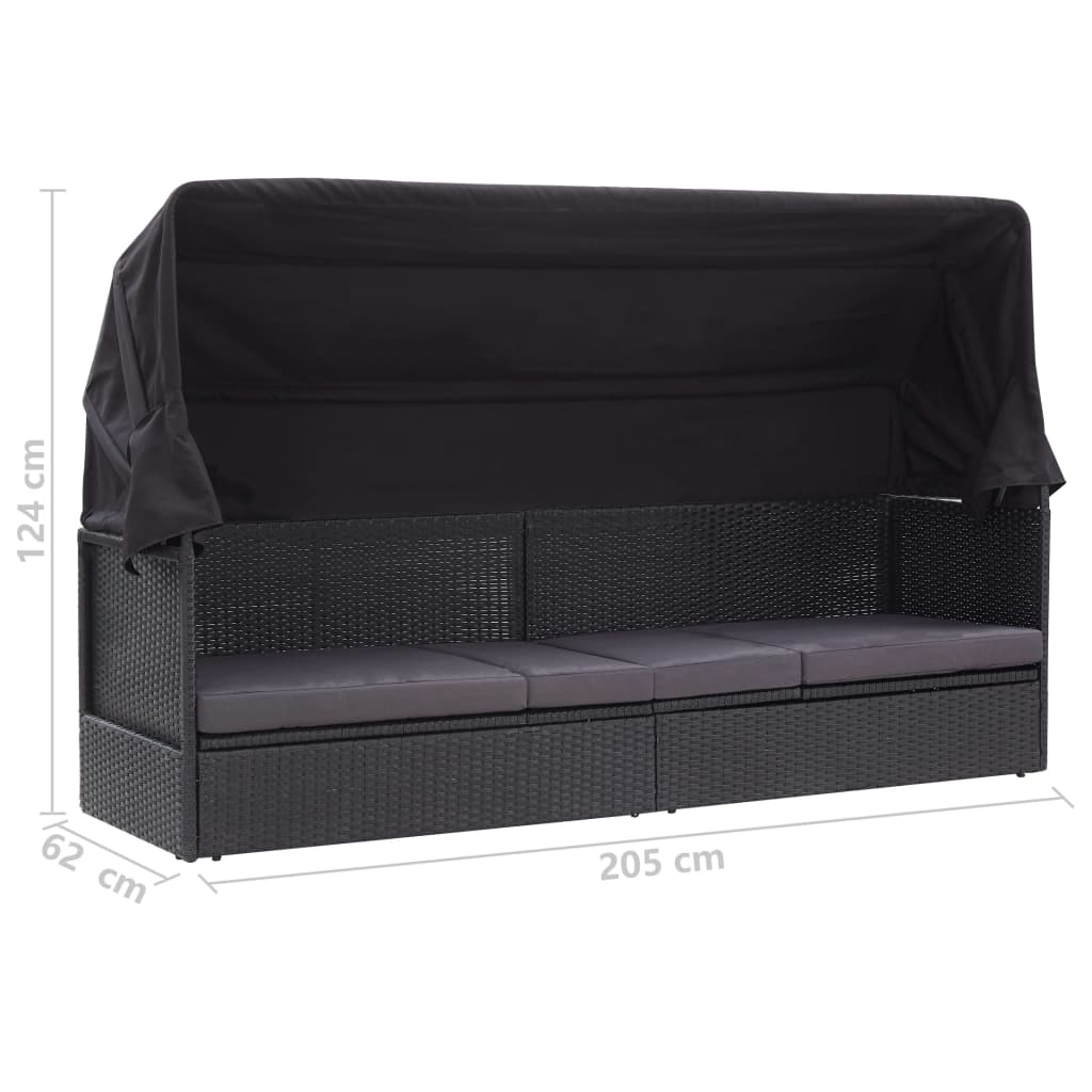 Divano Letto da Esterno con Baldacchino in Polyrattan Nero - homemem39